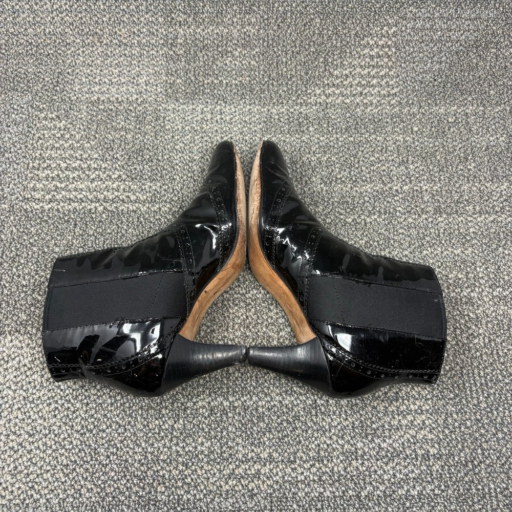 Cole Haan Women's 7B Black Patent Leather Chelsea Ankle Boots Wingtip Heels - Picture 6 of 11